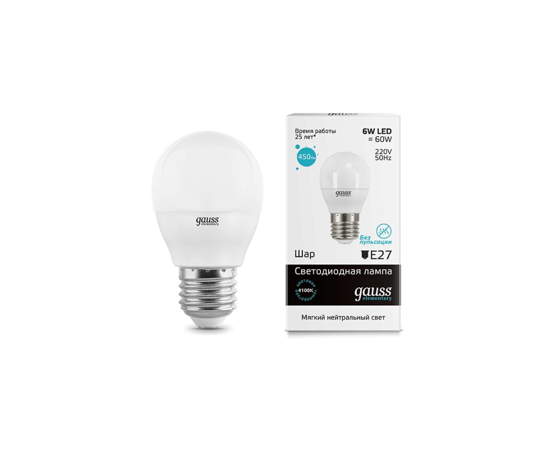 ლედ ნათურა Globe 6W E27 4100K gauss el - 53226 — ნათურა და ვაზნა